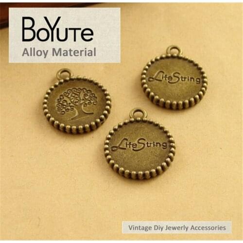 BoYuTe (50 Pieces/Lot) 16MM Cabochon Base Vintage Accessories Parts Antique Bronze Wold Plate Pendant Bezel for Jewelry Makings