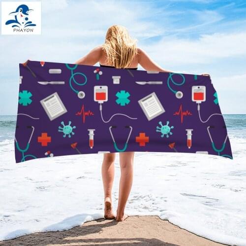 PHAYON Medical Graffiti Bath Towel Bathroom Microfiber Beach Towel Adult Soft Yoga Mat 75cmx150cm Water Absorbing Sport Towels