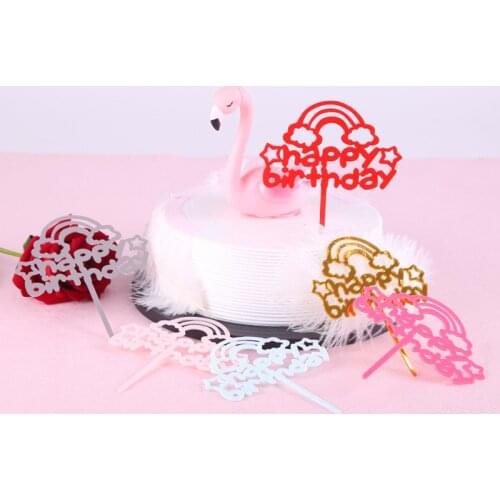 1pcs Rainbow clouds birthday Cake Topper Acrylic Happy birthday letters cake Topper Flags Holiday party Cake Decoration Supplies