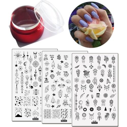 Nail Art Stamp Stamping Templates Stamper Scraper Kit- 3 Big Manicuring Plates Set with 1Jelly Polish Stamper By Salon Designs