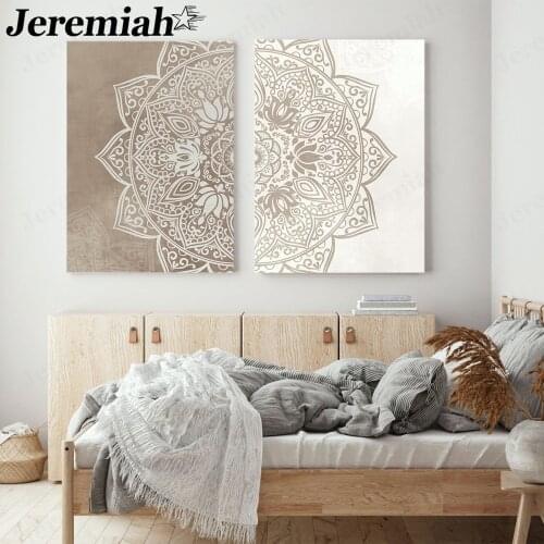 Modern Abstract Pattern Canvas Poster Bohemian Mandala Flower Beige Painting Wall Art Nordic Home Decoration Accessories
