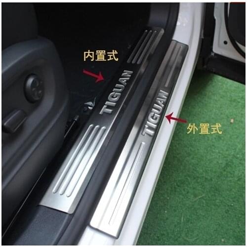 Car-styling stainless steel inner+outside Door sills plate scuff pedal welcome pedal cover for Volkswagen VW Tiguan 2010-2015
