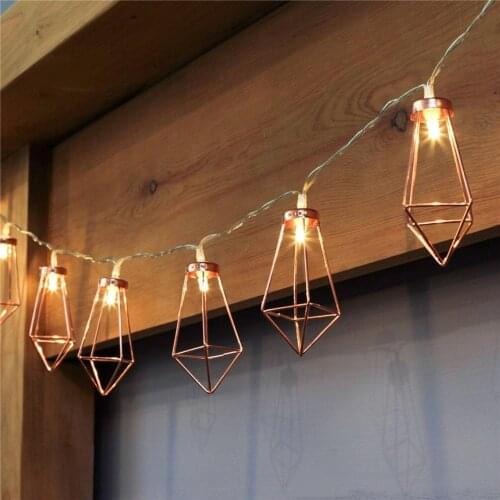 Rose Gold LED Diamond Fairy String Light Retro Iron Metal Party Wedding Christmas Home Decoration Lantern String Lamp