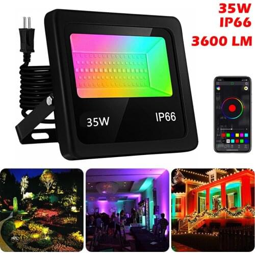 35W LED Spotlight RGB Flood Light Outdoor/Indoor with APP Control Music Sync Timer Dimming Light Color Changing Floodlight