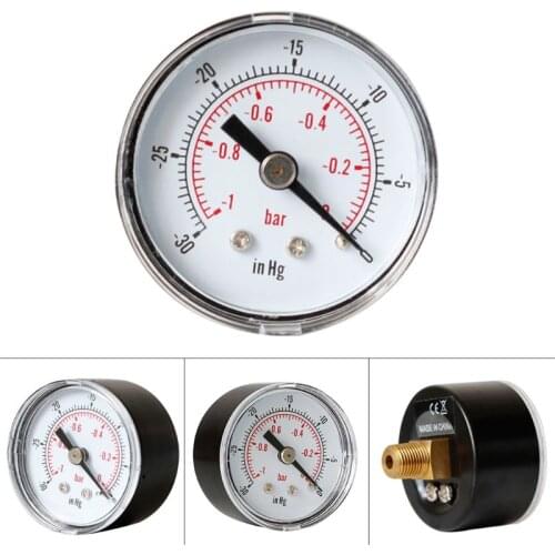 Vacuum Gauge for Air Fuel Oil or Water 40mm 0/30"Hg & 0/-1 Bar 1/8" BSPT Back