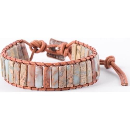 High End Boho Natural Stone Wrap Bracelet Chakra Bracelet Dropshipping Single Leather Wrap Bracelet Power Bracelet Handmade