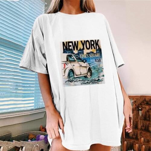 Womens Vintage Car Printed Tshirt Pattern Casual Short Sleeve Tshirt Tops High Street Tshirt Camisetas Verano Mujer 2021 #G3