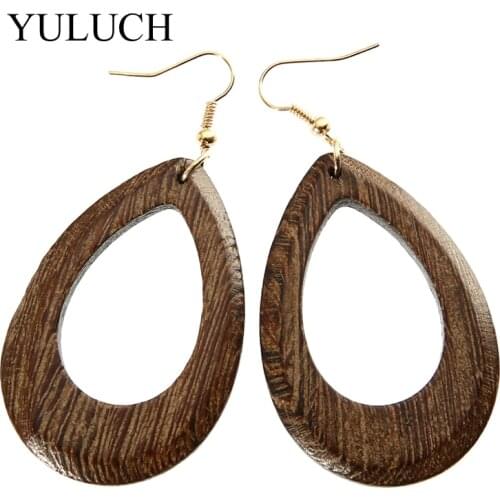 New Design Pattern Good Quality Woman Earrings Rosewood Earrings Jewelry Solid Wood Water Drop Girls Personality Hollow 1 Pair