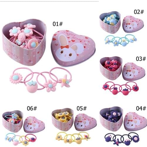 20pcs/set Girls Hair Bands Rubber Bands with Box Cute Cartoon Kids Elastic Hairband Infant Scrunchies Headwear Children Headband