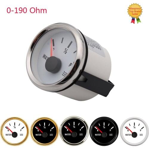 52MM Water Level Gauge 0-190ohm Marine Water Level Gauge Water Tank Level Indicator Gauge Red LED Backlight for Boat Yacht RV