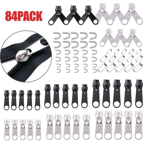 84pcs Universal Zip Head Tool Repair Replacement Kit Metal Zipper for Sewing Jacket Instant Repair Fix Zipper