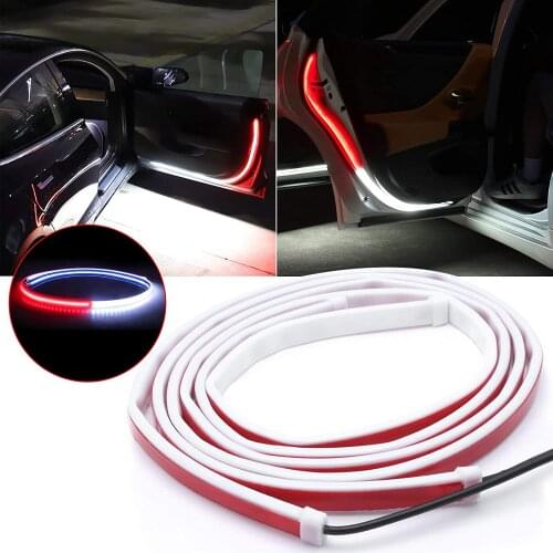 Car Interior Door Welcome Light LED Safety Warning Strobe Signal Lamp Strip 120cm Waterproof 12V Auto Decorative Ambient Lights