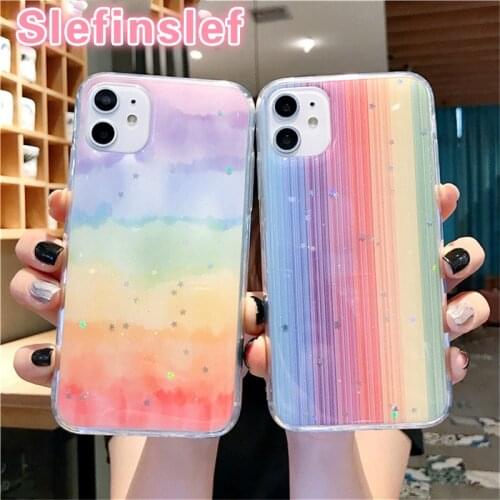 Glitter Rainbow Star Phone Case For iPhone 11 Pro Max X XR XS 6 6s 7 8 Plus Vintage Luxury Gradient Fundas Back Cover