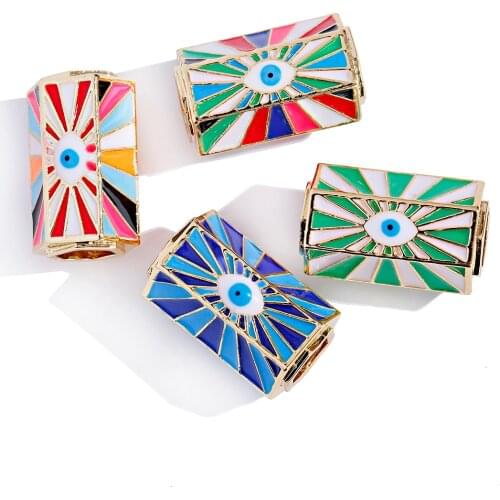 Geometric Hexagon Evil Eye Pattern Colorful Stripes DIY Jewelry Accessories Handmade Spacer Beads For Bracelet Necklace Making