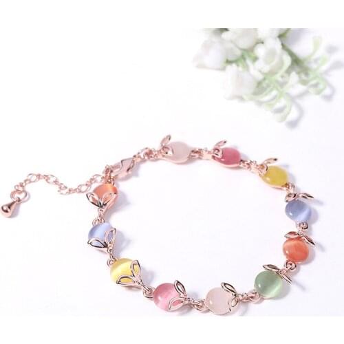 HUDIESHUO Women Bracelet Fashion Colorful Stone Crystal Rose Gold Color женский браслет Girls Bracelet