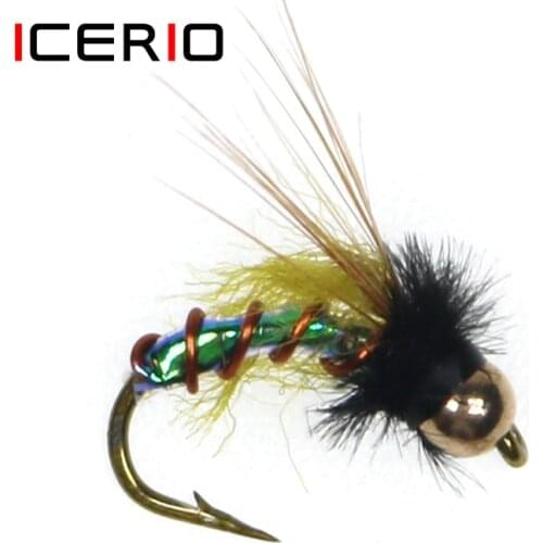 ICERIO 8PCS Brass Bead Head Chironomidae Midge Nymph Fly Patterns Trout Fishing Lures #12