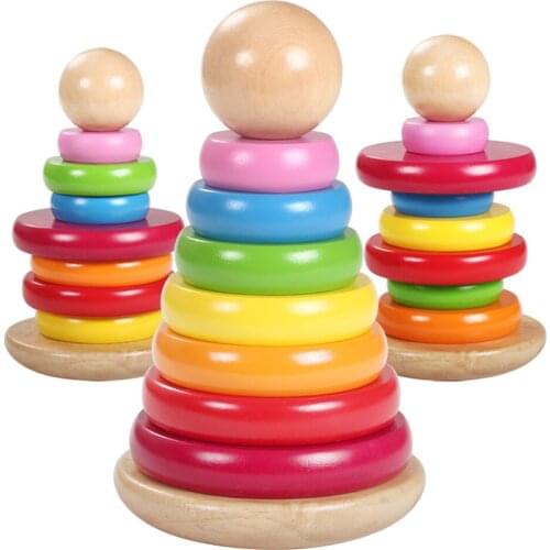 Enlightenment Model Toys Rainbow Stacking Ring Tower Blocks Wood Toddler Baby Educational Learning Study Toy Gifts