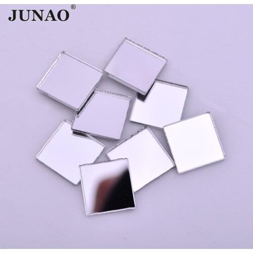 JUNAO 20pcs 12mm Clear Mirror Crystal Rhinestones Acrylic Square Mirror Stones Non Sewing Strass Applique For Crafts Supplies