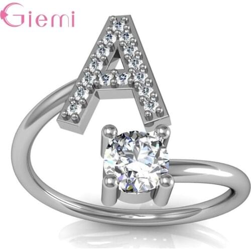 Adjustable 925 Sterling Silver Cz Crystal Love A-Z Letter Ring Initial Ring Wedding Rings For Women Party Charm Jewelry Gifts