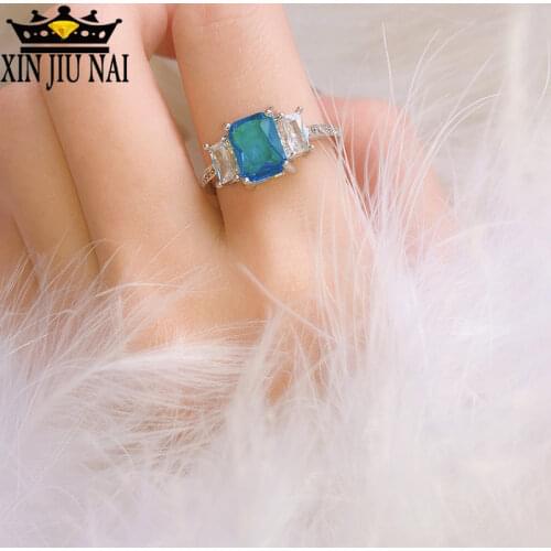 925 anillos Silver European And American Topaz Blue Crystal Engagement Ring Wholesale Lots Bulk Diamond Rings For Women