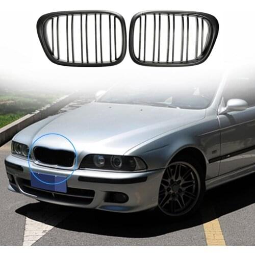 2Pcs Double-slat Matt Black Front Hood Kidney 51137005837/51137005838 for BMW 5 Series E39 99-03 Racing Grills Exterior Parts