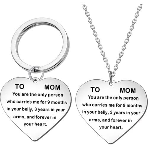 Fashion Hot Sale White Stainless Necklace Lettering TO MOM Heart Tag Necklace for women