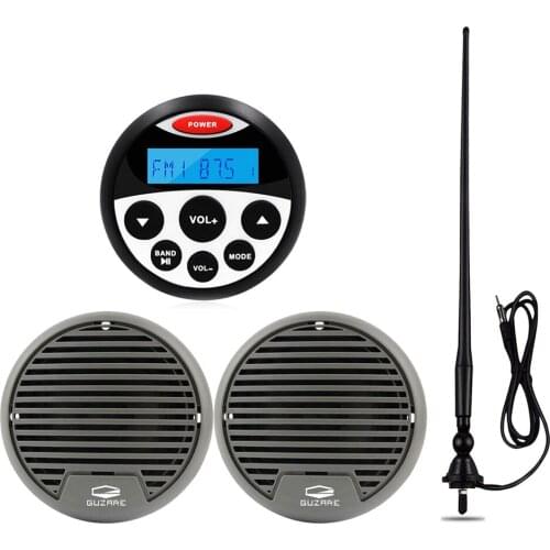 Marine Bluetooth Stereo Audio Boat Radio FM AM Receiver MP3 Player+1Pair 3 Inch Marine Waterproof Motorcycle Speaker+Antenna