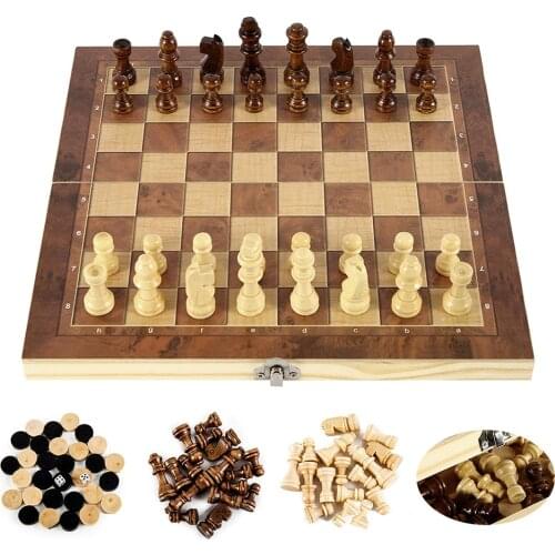 Folding Wooden International Chess Set 3IN1 Magnetic Wooden Folding Chess Board Game Funny Game Puzzle Game for Kids Toys Gift