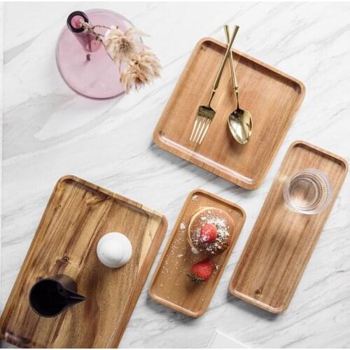 New Square Wood Pallet Tableware Cake Food Dinner Tray Japanese Dish Sushi Plate Fork Knife Dessert Plates Tea Coffee Tray Set