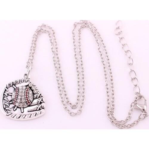Newest Jewelry Alloy Rhodium White Crystal Golf Bag Sports Necklace