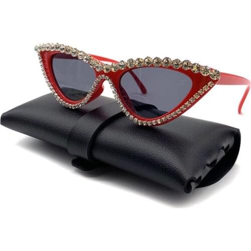 New Fashion Luxury Rhinestones Diamond Sunglasses Women Retro Black Pink Frame Cat Eye Sun Glasses UV400 Bling Bling Eyewear