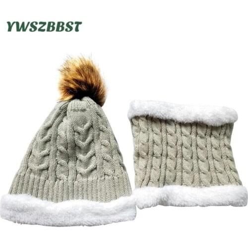 New Autumn Winter Children Hat Scarf Collar Ring Warm Boys Girls Knitted Hat Kids Beanies Baby Cap Scarf 2pc/Set