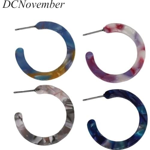New Trendy Style Earings Simple C Shape Color Mixing Acetate Resin Stud Earrings Material Women Elegant Design
