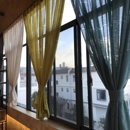 Solid Linen Curtains for Bedroom Horizontal Bar Hollow Tulle Window Curtain for Living Room Kitchen Sheer Voile Blind Drapes