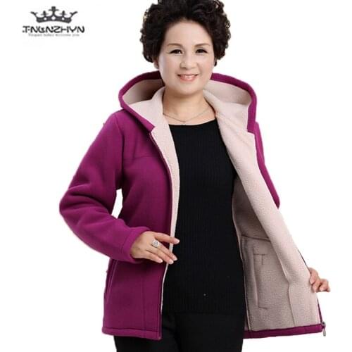Middle-aged Autumn Fleece Outerwear 2019 Plus size 5XL Slim Hooded Women Jacket Solid color Warm Casual Short Winter Jacket Coat