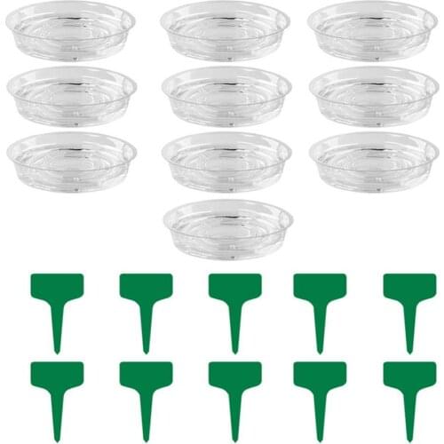 10 Set Plastic Home Garden Flower Pots Plant Labels Tags Planter Tray Saucers