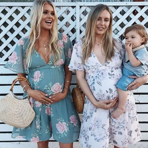 Women Pregnant Nursing Dress Floral Printing Short Sleeve Pregnant Maternity Dress Flower Maternity Loose Dresses for Pregnant