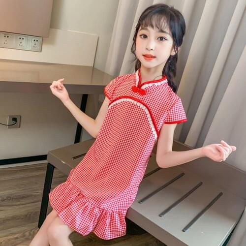 Straight Short Summer Girls Dress Elegant Costume for Girls European Style Plaid Shirt Dresses Girls 3 To 12 Years Girl Clothe