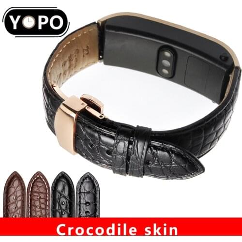 Luxury alligator leather strap 16mm 18mm genuine leather watchband for HUAWEI B3 B5 waterproof bottom bracelet quick release