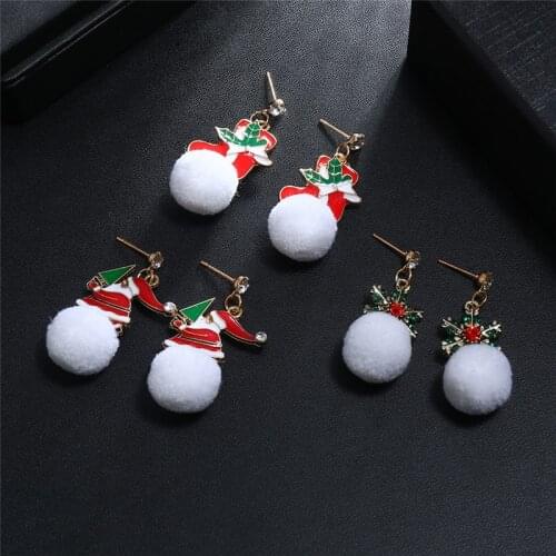 Santa Claus White Ball Drop Earrings Crystal Snowflake Red Socks Christmas Earrings Female Trendy Glamour Jewelry Gift Friends