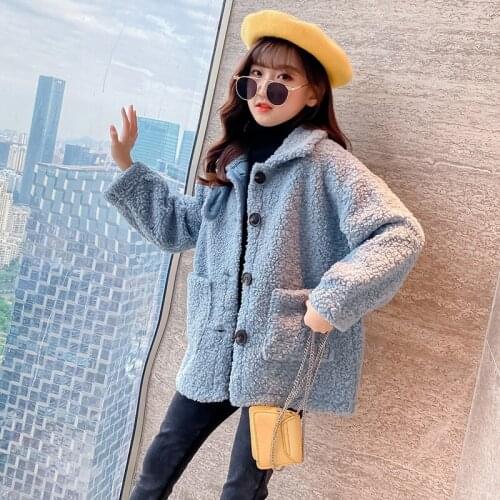 Teenage Girls Winter Fur Wool Coat Kids Fleece Jackets Single-Breasted For Teens Outerwear Thick Windbreaker 4 7 9 11 12 14Years
