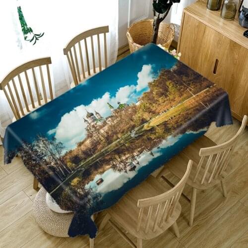 3D Ancient Castle Building and Fountain Pattern Tablecloth Thicken Cotton Rectangular/Round Table Cloth for Wedding Picnic Party