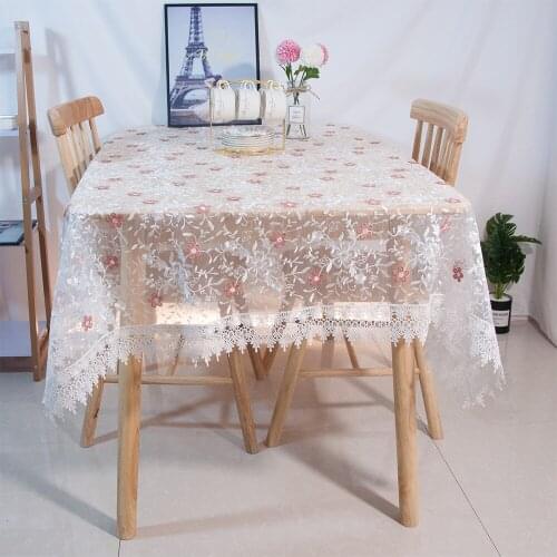 Newest Japanese Style White Color Wedding Party Christmas Decorative Modern Tablecloth 130x180cm With Embroidered Lace Border