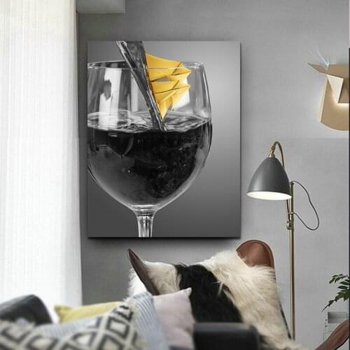 Modern Poster Wine Glass With Small Boat Canvas Painting For Kitchen And Dining Room Home Decor Nordic Wall Art Picture Print