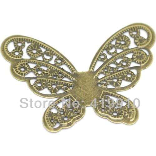Free shipping-50Pcs Bronze Filigree Butterfly Wraps Connectors Embellishment Gift Decoration DIY Findings 4.3x3.3cm J0006