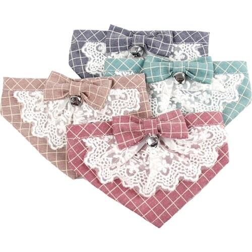 Pet French Romance Lattice Lace Ring Bell Dog Cat Triangular Bandage