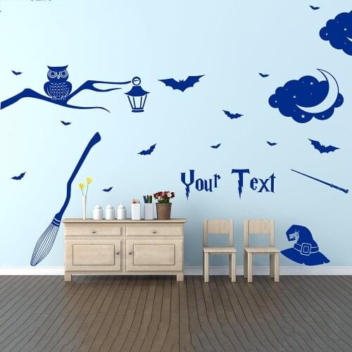 Wizards & Magic Personalised Text Vinyl Wall Decor Wall Decal DIY Self-sticking Owl Stickers Custom Name Baby Boy Nursery LC1152