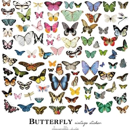 High Quality 80Pcs/lot Butterfly Illustration Vellum Paper Stickers For Scrapbooking Card Making DIY Paper Decoration