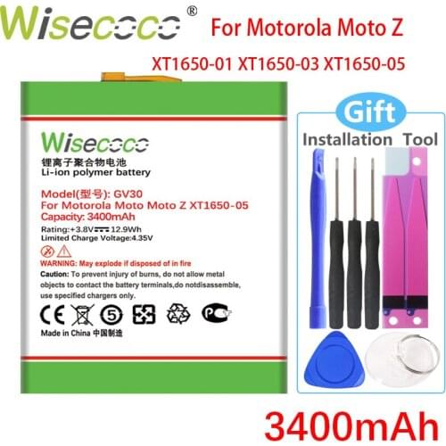 WISECOCO 3400mAh GV30 Battery For Motorola Moto Moto Z XT1650-05 XT1650-01 XT1650-03 Phone +Tracking Number