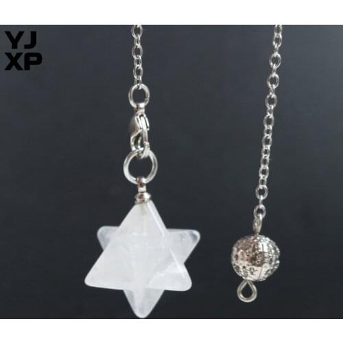 YJXP Link Chain Natural Stone Clear Crystal Merkabah Pendulum Pendant Dowsing Divination Wicca Chakra Reiki Merkaba Star Jewelry